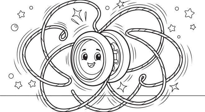 Cute cartoon yoyo character spinning with string