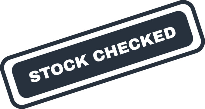 Stock checked stamp or label with bold white text on dark background