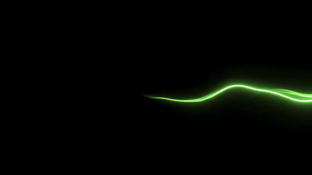 Green diagonal laser light slash motion effect with glowing trail on black background for action style video transitions
