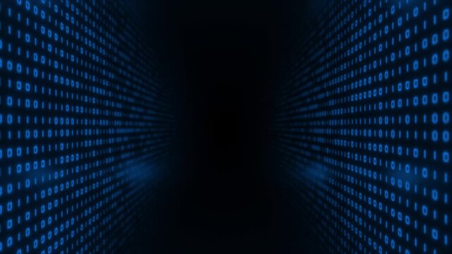 Royal blue color computer programming binary code sci fi tunnel futuristic design black seamless technology background