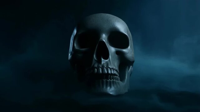 Mysterious skull emerging from dark misty background