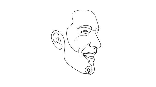 Continuous one line drawing of a smiling man portrait. Happy male face with goatee. Minimalist line art illustration