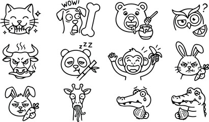Fototapeta premium Set of 12 Cartoon Cat Emoticon Icons Vector