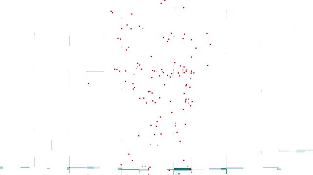 Abstract digital glitch background, with red particles, and teal geometric, data blocks, futuristic, cyber technology motion,4k video.