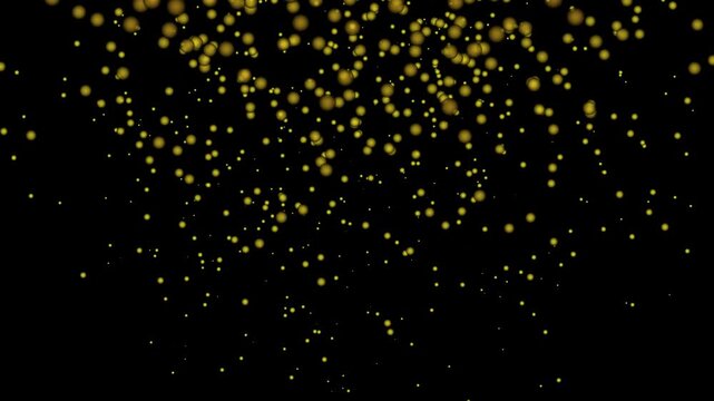 Golden particle rain falling on black background, abstract luxury motion overlay particles,4k video.