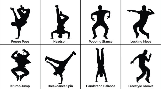 Street Dance Silhouette Collection Featuring Breakdance, Krump, Popping, Locking, and Freestyle Moves