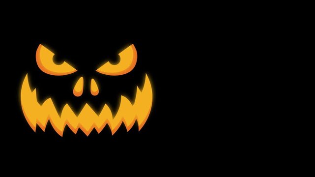 Left Aligned Glowing Halloween Pumpkin Face with Scary Dark Demonic Beast Horror Expression