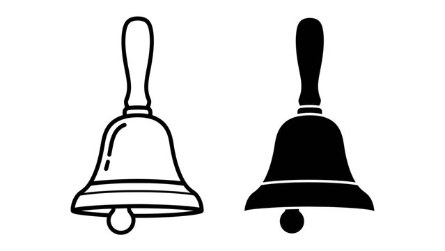 School Bell Icons: Two stylized icons of a school bell, one outlined and the other a solid silhouette, represent the universal symbol of learning and attention.