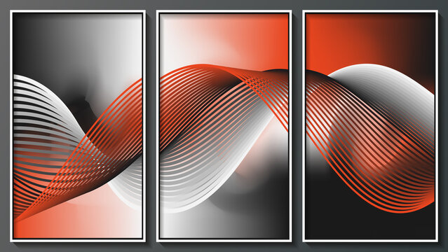 Beautiful fantasy art triptych. A composition of three images in thin white frames for interior decor, blogs, social media accounts, corporate design, and other projects.
