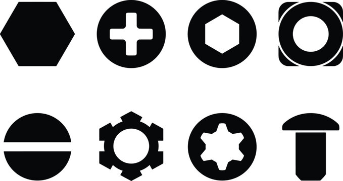 Industrial Screw Head Drive Icons Set with Hex Phillips Torx Slotted and Fastener Shapes