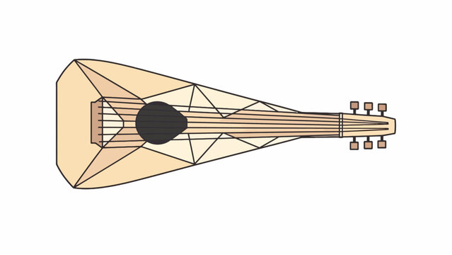 A tan and brown mandolin with a geometric design on its body.