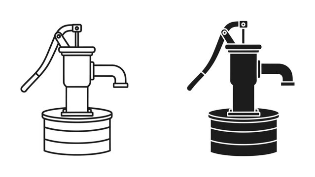 Water Pump Illustration: Two detailed illustrations of a manual water pump, one in outline and one in solid black, showcasing the classic design of a historical water source.