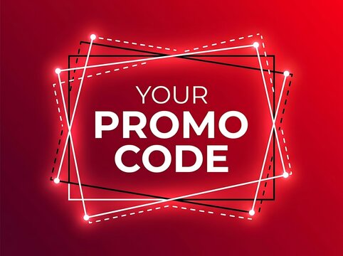 Red geometric frame with promo code text white polygon