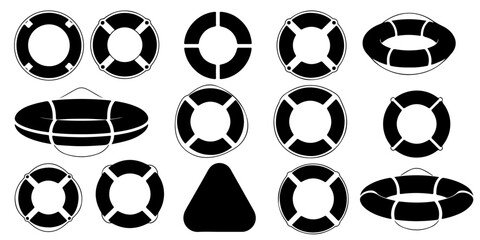 Lifebuoy and life ring icon collection in solid and outline styles isolated on white background, marine rescue flotation safety symbols, emergency equipment vector © MSTROUJATOUS