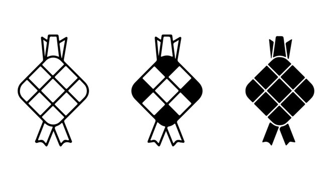 Ketupat Icons, Traditional Rice Dumpling Vector Set, Islamic Holiday Food Symbols
