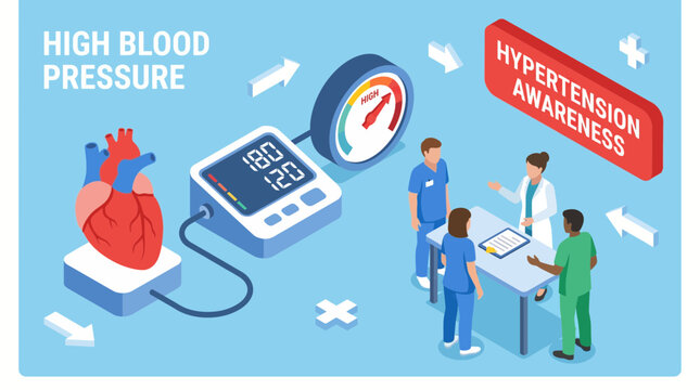 High Blood Pressure Hypertension Isometric Concept Vector Illustration