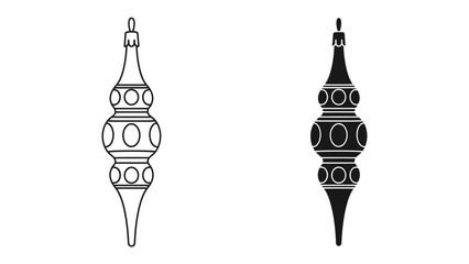 Ornate Christmas Ornament Duo: A striking graphic pair showcasing an elegantly designed Christmas ornament, presented in both outline and solid black silhouette, ready to add festive flair. © Nadim