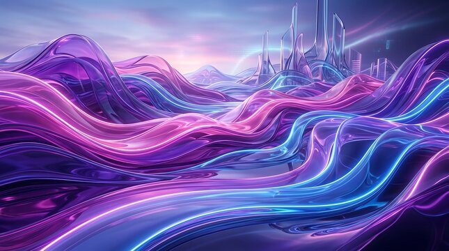 Abstract glowing neon waves and fluorescent liquid pathways with sci fi fluorescent abstract futuristic background artistic technology electronic creative conceptual streaming spectrum