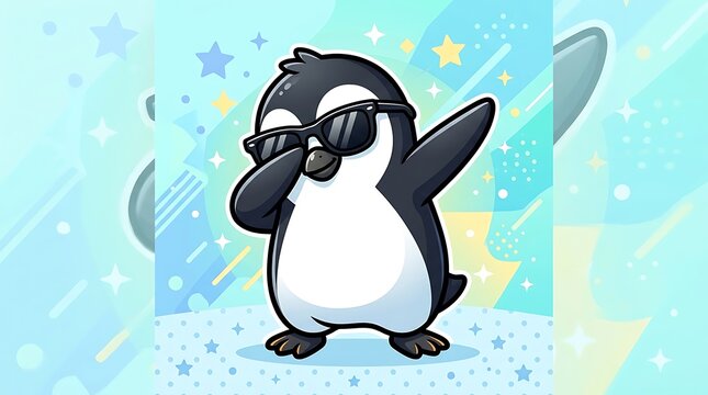 Cool penguin wearing sunglasses doing a dabbing dance move illustration