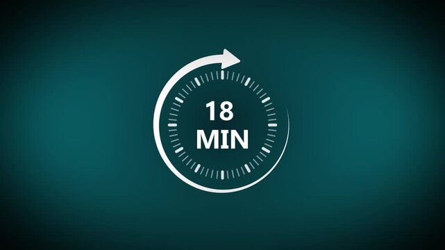 18 Minute Circular Progress Display with Rotating Arrow and Minimal Timer Interface on Teal Gradient Background Modern Design