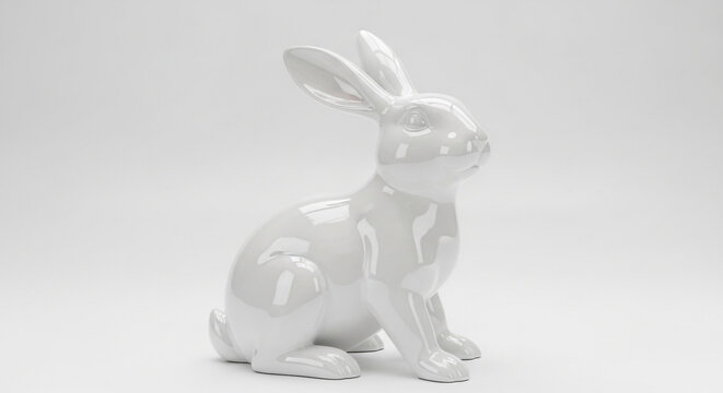 White ceramic rabbit figurine on gray background