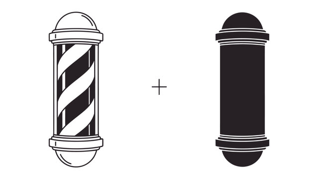 Barber Pole Symbol and Silhouette: A classic barber pole with spiral stripes is depicted alongside its solid black silhouette, symbolizing the art of barbering and hairstyling.