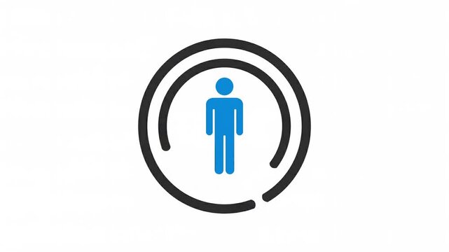 Animated blue human figure jumping on a spring inside circular loading progress ring