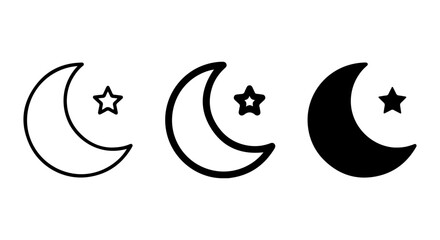 Crescent Moon and Star Icons, Celestial Night Symbols, Simple Vector Graphics for Sleep and Astronomy © imran
