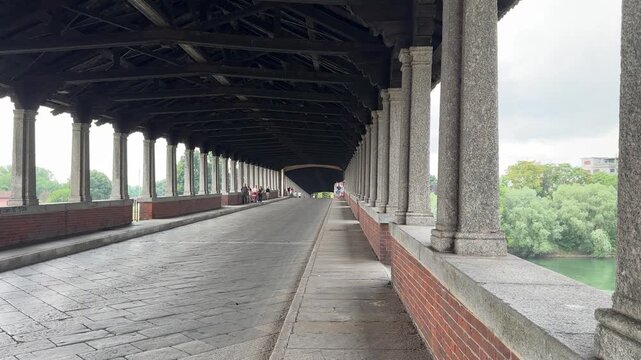 Ponte Coperto Bridge in Pavia Italy Historic Covered Bridge over Ticino River