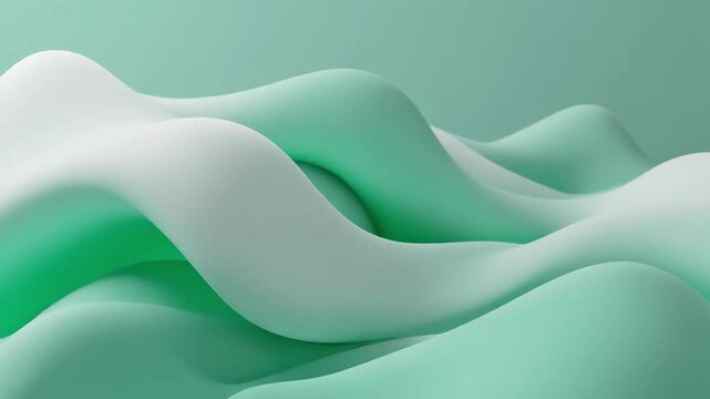 Elegant Abstract 3D Render of Luxury Mint Green and White Flowing Organic Waves with Soft Gradient Mesh