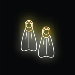 Diving flippers displaying a glowing neon light effect against a dark background © anatolir