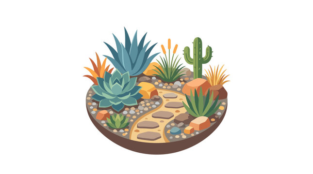 Desert Garden Oasis: Succulent Plants, Cactus, Stepping Stones, and Rocks