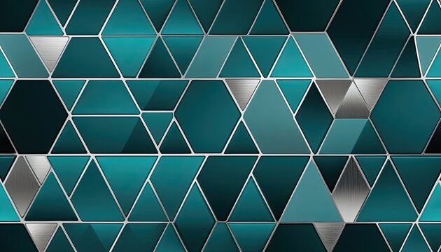 Teal triangular tiles arranged in metallic geometric facade