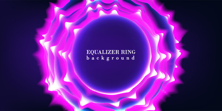 Abstract dark background with modern circular neon light wave equalizer ring. glowing equalizer background.