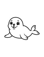 Fototapeta premium Cute Baby Seal Coloring Page for Kids. Simple Marine Animal Outline Illustration for Children.
