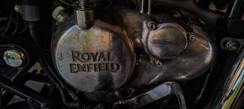 Royal Enfield motor bike. First Royal Enfield motorcycle built in 1901 by The Enfield Cycle Company of Redditch, Worcestershire, England. In 1932 Enfield bullets manufactured in India, Chennai plant. 