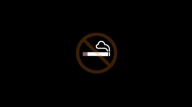 Animation of no smoking mark icon red, prohibition, rule, signs, tobacco, symbol, ban, no, smoking, warning, 4k video.