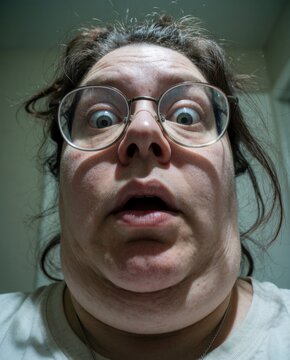close-up of shocked person looking into phone