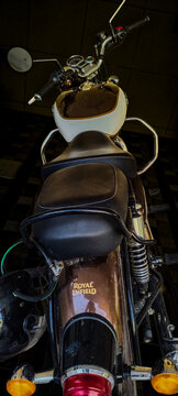 Royal Enfield motor bike. First Royal Enfield motorcycle built in 1901 by The Enfield Cycle Company of Redditch, Worcestershire, England. In 1932 Enfield bullets manufactured in India, Chennai plant. 