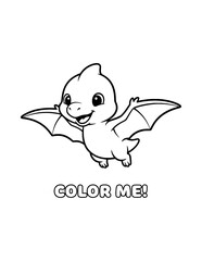 Cute Baby Pterodactyl Coloring Page for Kids. Simple Dinosaur Outline Illustration for Children. © Salma