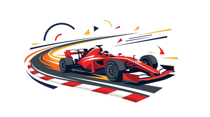 Dynamic abstract image of a fast red formula one racing car speeding through track curves, perfect for sportsthemed designs. © se