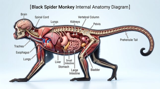 Black Spider Monkey Internal Anatomy Diagram