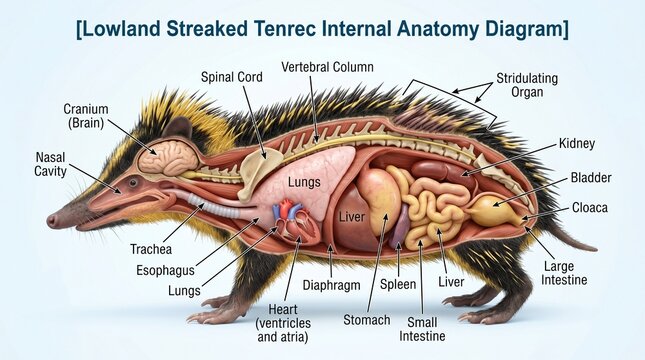 Lowland Streaked Tenrec Internal Anatomy Diagram