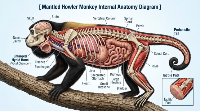 Mantled Howler Monkey Internal Anatomy Diagram