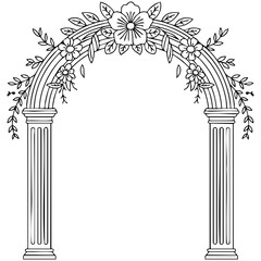 Decorative Architectural Arch Featuring Fluted Columns And Symmetrical Botanical Details Isolated on a Transparent or White Background © habibullahmhs