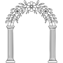 Classical Entrance Frame Illustration With Ornamental Floral Motifs And Ionic Architecture Isolated on a Transparent or White Background © habibullahmhs
