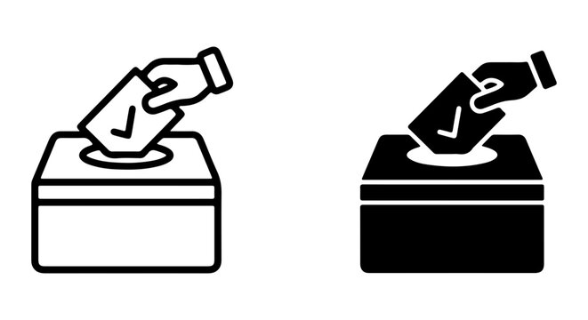 Voting Ballot Box Icons, Hand Casting Vote, Election Symbol, Civic Duty, Democracy Concept