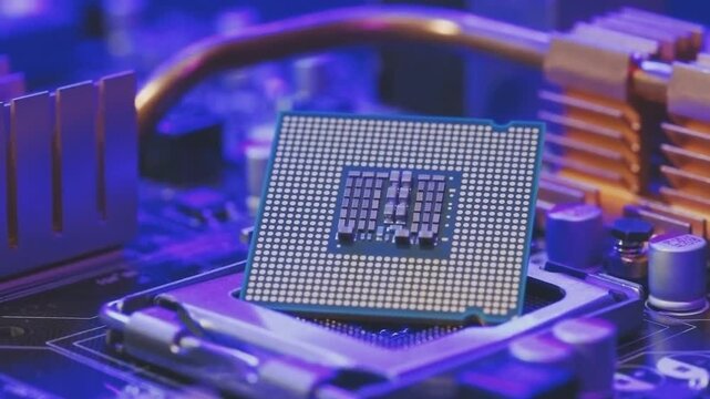 Macro View of CPU Processor and Motherboard Socket