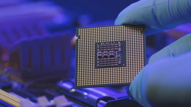 Technician Holding Advanced CPU Above Computer Motherboard