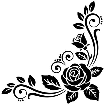 Ornamental Rose Border Artwork Showcasing Intricate Swirls And Classic Decorative Details Isolated on a Transparent or White Background